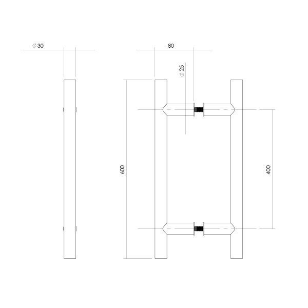 Intersteel Türgriffe paarweise T-Form 600x80x30 Mittenabstand 400 Edelstahl gebürstet
