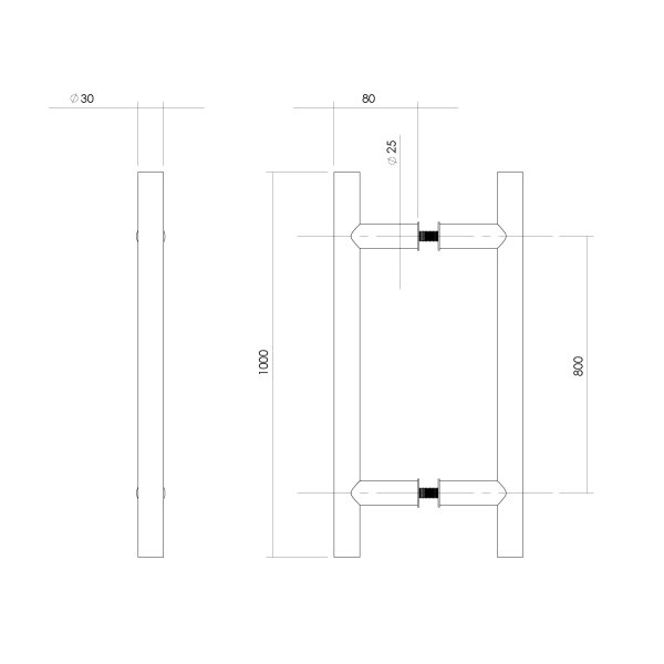Intersteel Türgriffe paarweise T-Form 1000x80x30 Mittenabstand 800 Edelstahl gebürstet