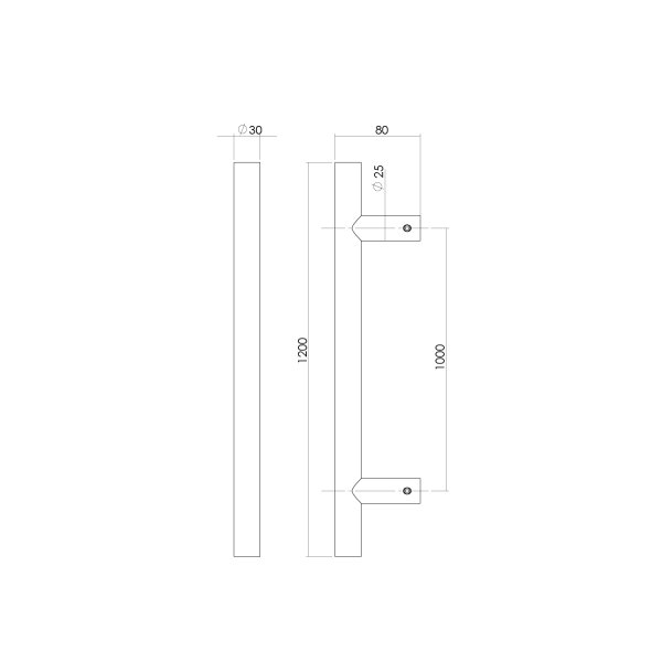 Intersteel Türgriff stückweise T-Form 1200x80x30 Mittenabstand 1000 Edelstahl gebürstet