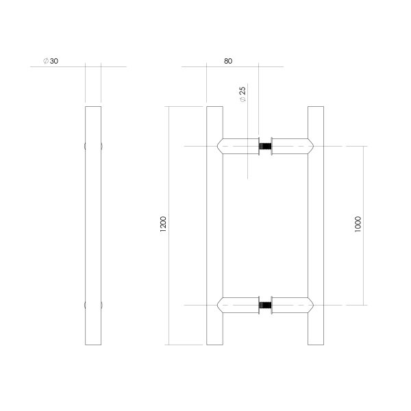 Intersteel Türgriffe paarweise T-Form 1200x80x30 Mittenabstand 1000 Edelstahl gebürstet
