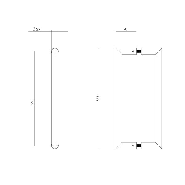 Intersteel Türgriffe paarweise gerade-90° 375x70x25 Mittenabstand 350 Edelstahl gebürstet