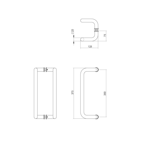 Intersteel Türgriffe paarweise D-Modell 375x75x25 Mittenabstand 350 Edelstahl gebürstet