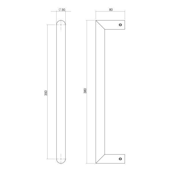 Intersteel Türgriff stückweise gerade-90° 380x80x30 Mittenabstand 350 Edelstahl gebürstet