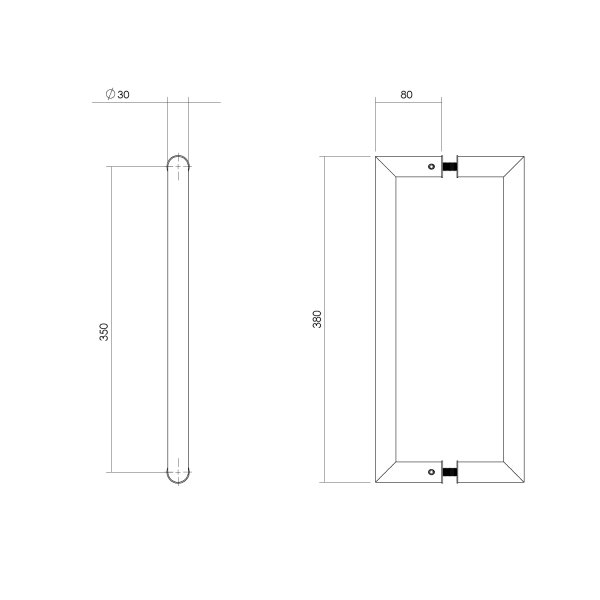 Intersteel Türgriffe paarweise gerade-90° 380x80x30 Mittenabstand 350 Edelstahl gebürstet