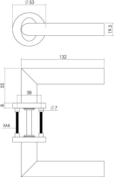 Intersteel Türdrücker Girona auf Rosette ø53x8 mm EN1906/4 mit Bad/WC 8 mm stift Edelstahl gebürstet