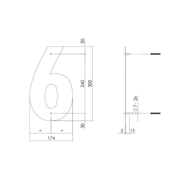Intersteel Hausnummer 6 XL Höhe 30 cm Edelstahl/Mattschwarz