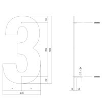 Intersteel Hausnummer 3 XXL Höhe 50 cm...