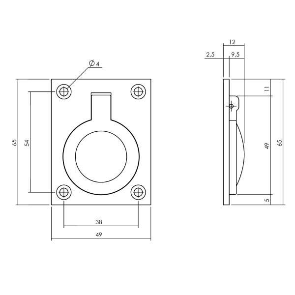 Intersteel Einbauring 60 x 49 mm Messing natur