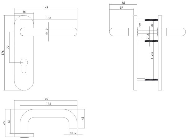 Intersteel Türdrücker Rund auf Kurzschild PZ 72 mm Edelstahl gebürstet feuerhemmend