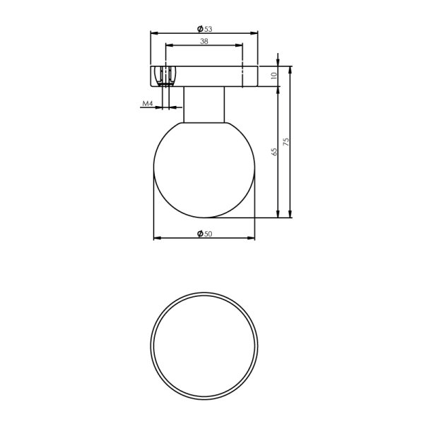 Intersteel Haustürknopf ø50 auf Rosette ø52x10 mm Edelstahl gebürstet