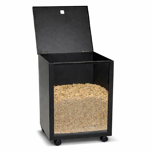 Pelletbehälter schwarz mit Rollen und Sichtfenster 37x52x37cm  - Pelletwagen Pelletbox mit Deckel