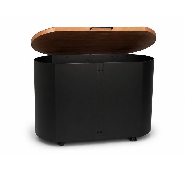 Pellettruhe schwarz mit Holzdeckel & Rollen - 30kg Pelletbox Metall Pelletbehälter 64x46x33cm