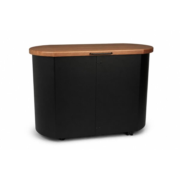 Pellettruhe schwarz mit Holzdeckel & Rollen - 30kg Pelletbox Metall Pelletbehälter 64x46x33cm