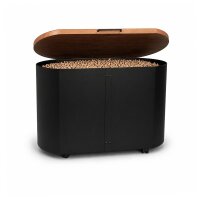 Pellettruhe schwarz mit Holzdeckel & Rollen - 30kg...