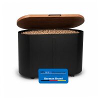 Pellettruhe schwarz mit Holzdeckel & Rollen - 30kg...