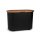 Pellettruhe schwarz mit Holzdeckel & Rollen - 30kg Pelletbox Metall Pelletbehälter 64x46x33cm