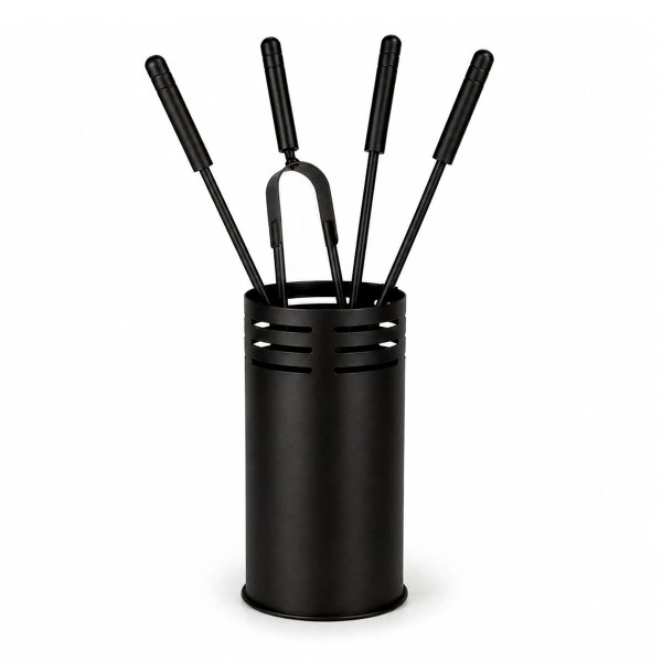 Kaminbesteck Schwarz pulverbeschichtet 5-teilig - Kamingarnitur Kaminset Industrial Style - Ofenbesteck