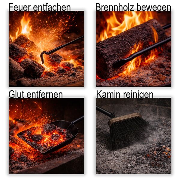 Kaminbesteck Leder Weiß 5-teilig - Kamingarnitur Ofenbesteck geschlossener Behälter - stilvolles Kaminset