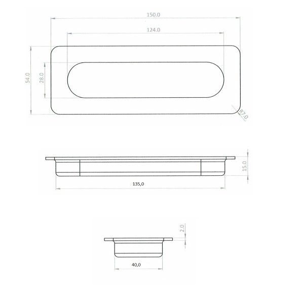 Einlassmuschel 150x54mm echt Edelstahl Schiebetürmuschel matt gebürstet Griffmulde