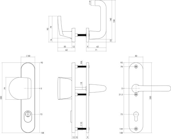 Intersteel Schutzbeschlag SKG*** Griff/Klinke mit Profilzylinder 72 mm und Kernziehschutz Schwarz
