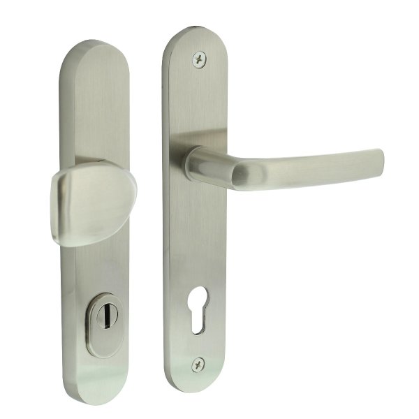 Intersteel Schutzbeschlag Oval Griff/Drücker mit Kernziehschutz und Profilzylinder-Lochung 92 mm Nickel matt