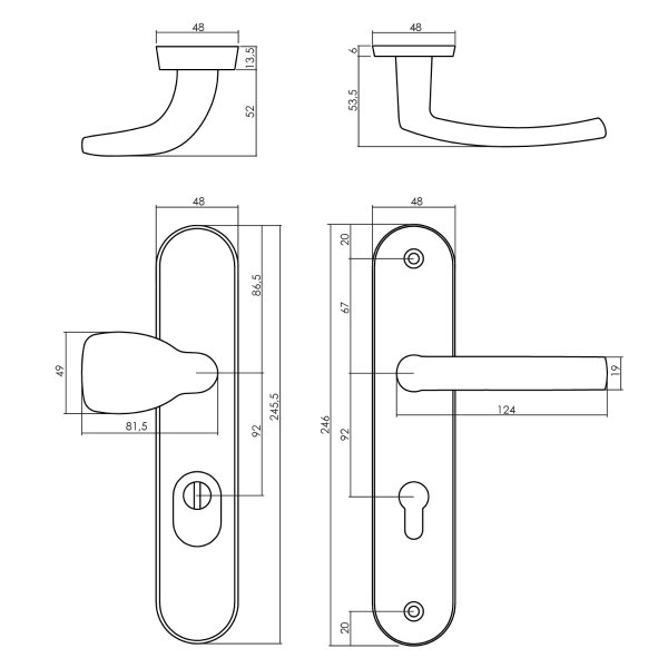 Intersteel Schutzbeschlag Oval Griff/Drücker mit Kernziehschutz und Profilzylinder-Lochung 92 mm Nickel matt