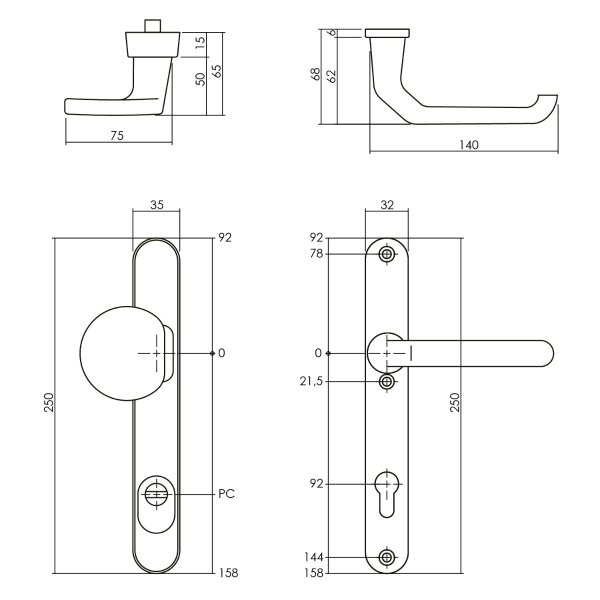 Intersteel Schutzbeschlag Schmallschilder SKG*** Griff/Drücker mit Profilzylinder 92 mm und Kernziehschutz Schwarz