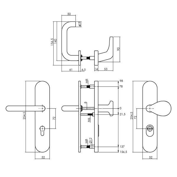 Intersteel Schutzbeschlag Oval SKG*** Griff/Drücker mit Profilzylinder 72 mm und Kernziehschutz Edelstahl gebürstet