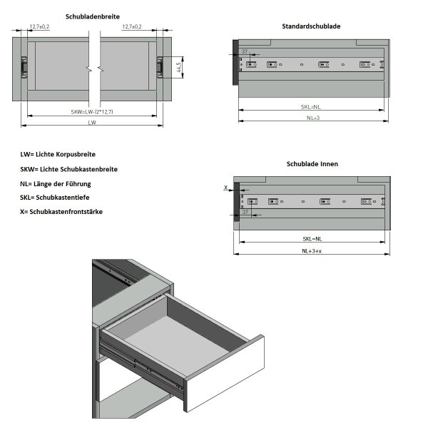Schubladenauszug Schwerlastauszug 300mm bis 50 Kilo pro Paar