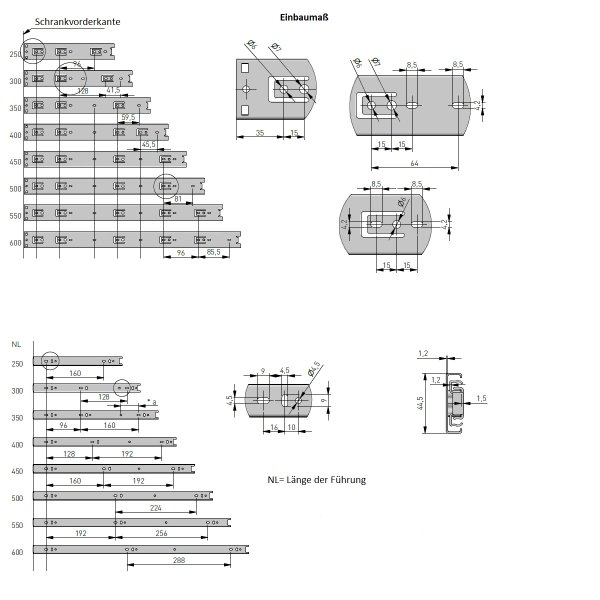 Schubladenauszug Schwerlastauszug 600mm bis 50 Kilo pro Paar