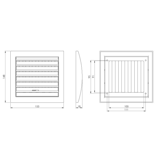 Lüftungsgitter Weiß verstellbar Abluft- Zuluftgitter Kunststoffgitter eckig 153mm x 148mm