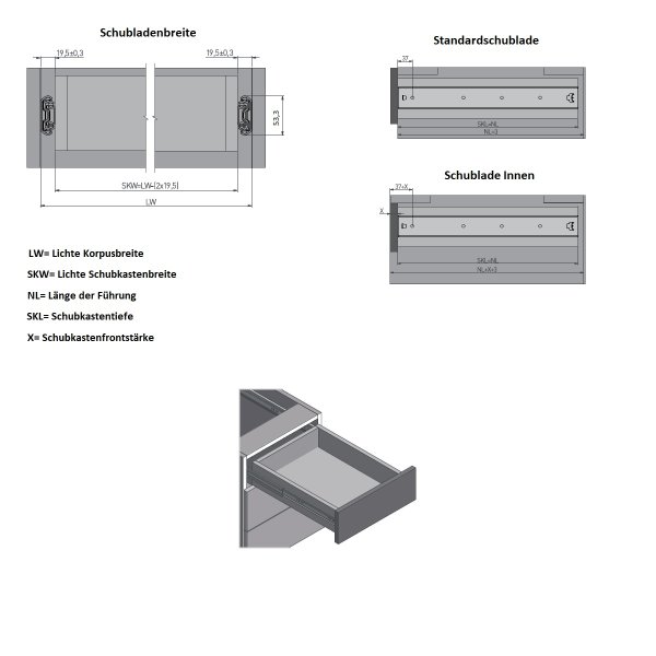 100 Kilogramm Schwerlastauszug 500mm paarweise Schubladenauszug extra schwer