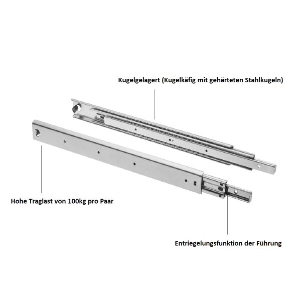 100 Kilogramm Schwerlastauszug 600mm paarweise Schubladenauszug extra schwer