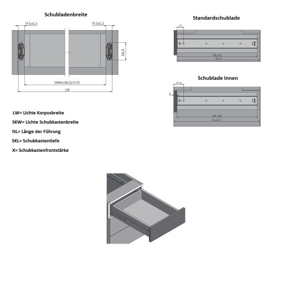 100 Kilogramm Schwerlastauszug 750mm paarweise Schubladenauszug extra schwer