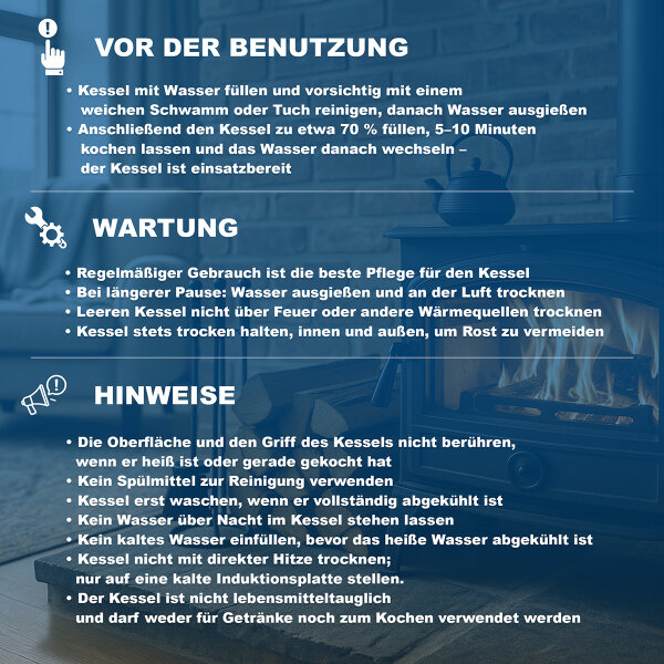 Kaminofen Luftbefeuchter aus Gusseisen – Verdampferkessel 2,5 Liter schwarz inkl. Deckel