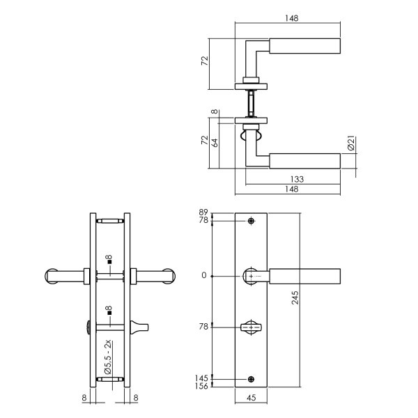 Intersteel Türdrücker Bau-Stil auf Schild 245x45 mm Bad/WC 78 mm + 8 mm Stift anthrazitgrau