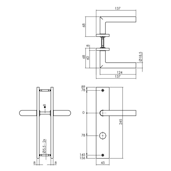 Intersteel Türdrücker Bastian auf Schild 245x45 mm RZ 78 mm mattschwarz