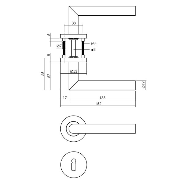 Intersteel Türdrücker Winkel 90° auf Rosette ø53x8 mm mit BB Rosetten anthrazitgrau