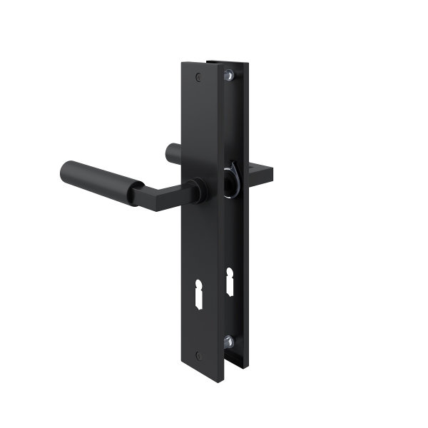 Baustil Türdrücker Koblenz Schwarz matt Langschildgarnitur Renovierungsschild Türbeschlag Buntbart