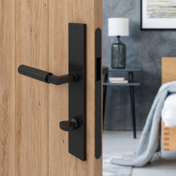 Baustil Türdrücker Koblenz Schwarz matt Langschildgarnitur Renovierungsschild Türbeschlag WC DIN Norm