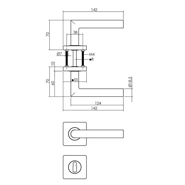 Intersteel Türdrücker Bastian auf Rosette 55x55x10 mm mit BB Rosetten anthrazitgrau