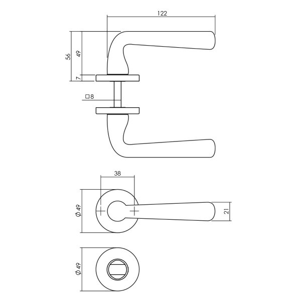 Intersteel Türdrücker Yvonne auf Rosette ø49x7 mm mit Bad/WC 8 mm Stift Altgrau