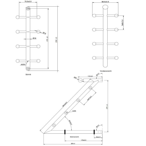 Garderobenkonsole Schwarz matt Wandgarderobe Mod.Turin Kleiderhaken echt Edelstahl