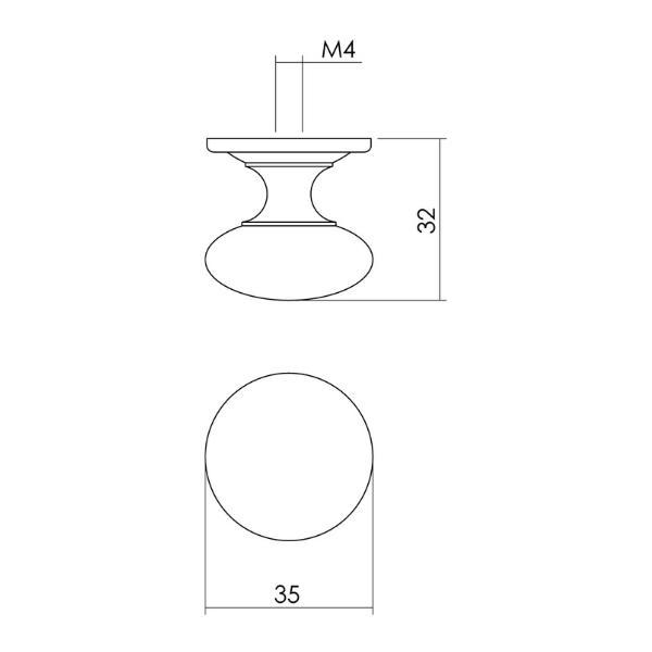 Intersteel Möbelknopf Paddenstoel ø35 mm mit Unterlegplatte Messing lackiert