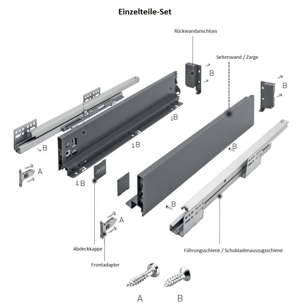Schubladensystem 40kg Traglast Vollauszug Schubkastensystem Push to Open Schubladen-Set 450mm 69mm