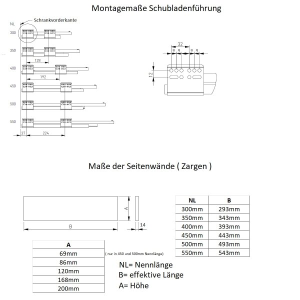 Schubladensystem 40kg Traglast Vollauszug Schubkastensystem Push to Open Schubladen-Set 350mm 168mm