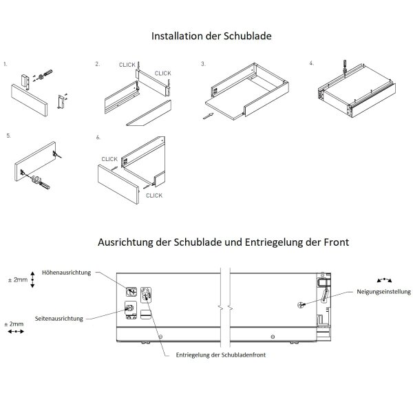 Schubladensystem 40kg Traglast Vollauszug Schubkastensystem Push to Open Schubladen-Set 350mm 168mm