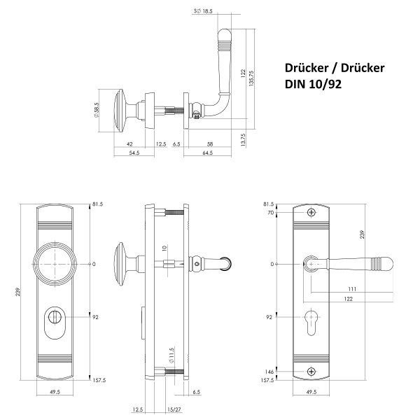 Zylinderschutz Sicherheitsbeschlag Türbeschlag Nickel matt Wechselgarnitur Türdrücker Knopf / Drücker DIN 10/92