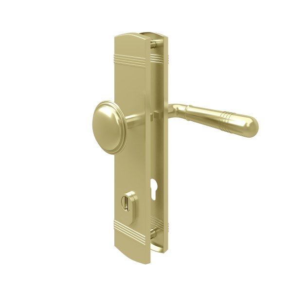 Türbeschlag Wechselgarnitur Langschild Sicherheitsbeschlag Schutzbeschlag Messing Optik Knopf / Drücker DIN 8/72