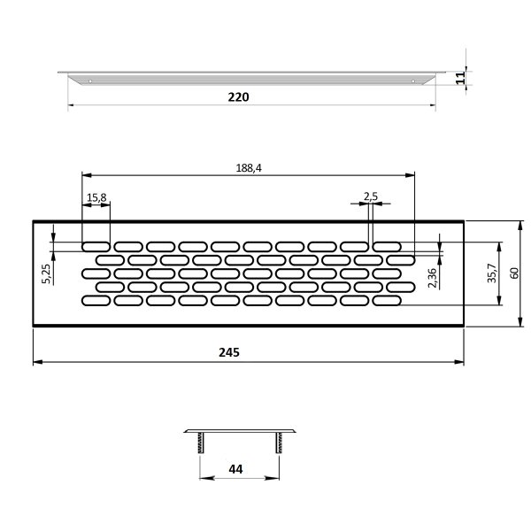 Belüftungsgitter 60x245mm div. Farben Aluminium Stegblech Lüftungsgit ...